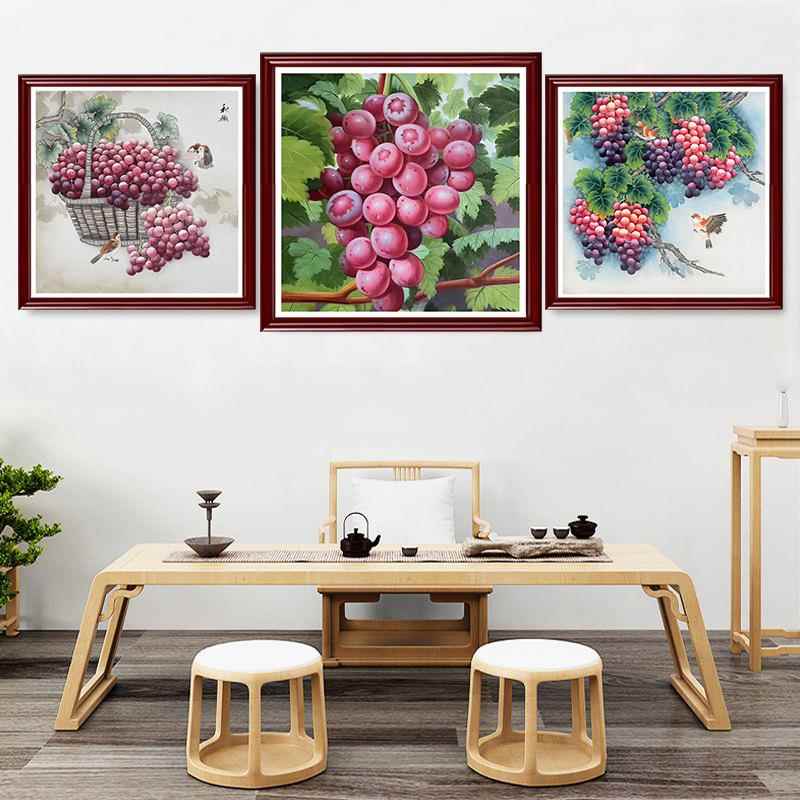 紫气东来葡萄挂画客厅卧室硕果累累壁画餐厅轻奢新中式水果装饰画图片