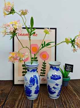 国潮风青花陶瓷花瓶高级感陶瓷青花玄关摆件手绘青花陶瓷桌面插花