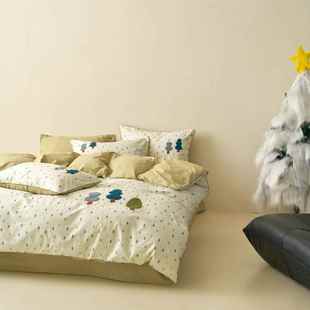 男孩女孩儿柔软冬天四森件套林蘑菇卡通绵纯HFH棉磨毛童软的床品