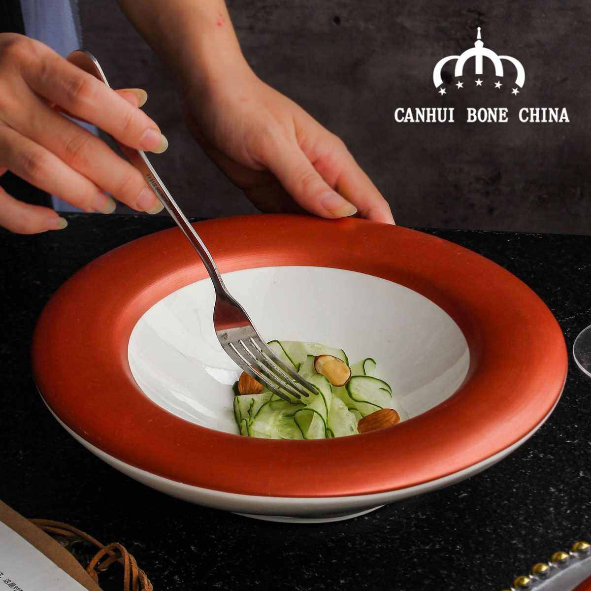 餐厅创意餐具高级西餐保温盘哑光红法式圆形汤碗特色凉菜冷菜盘子,餐饮具,盘,淘宝优惠券,粉丝福利购,淘宝优惠卷