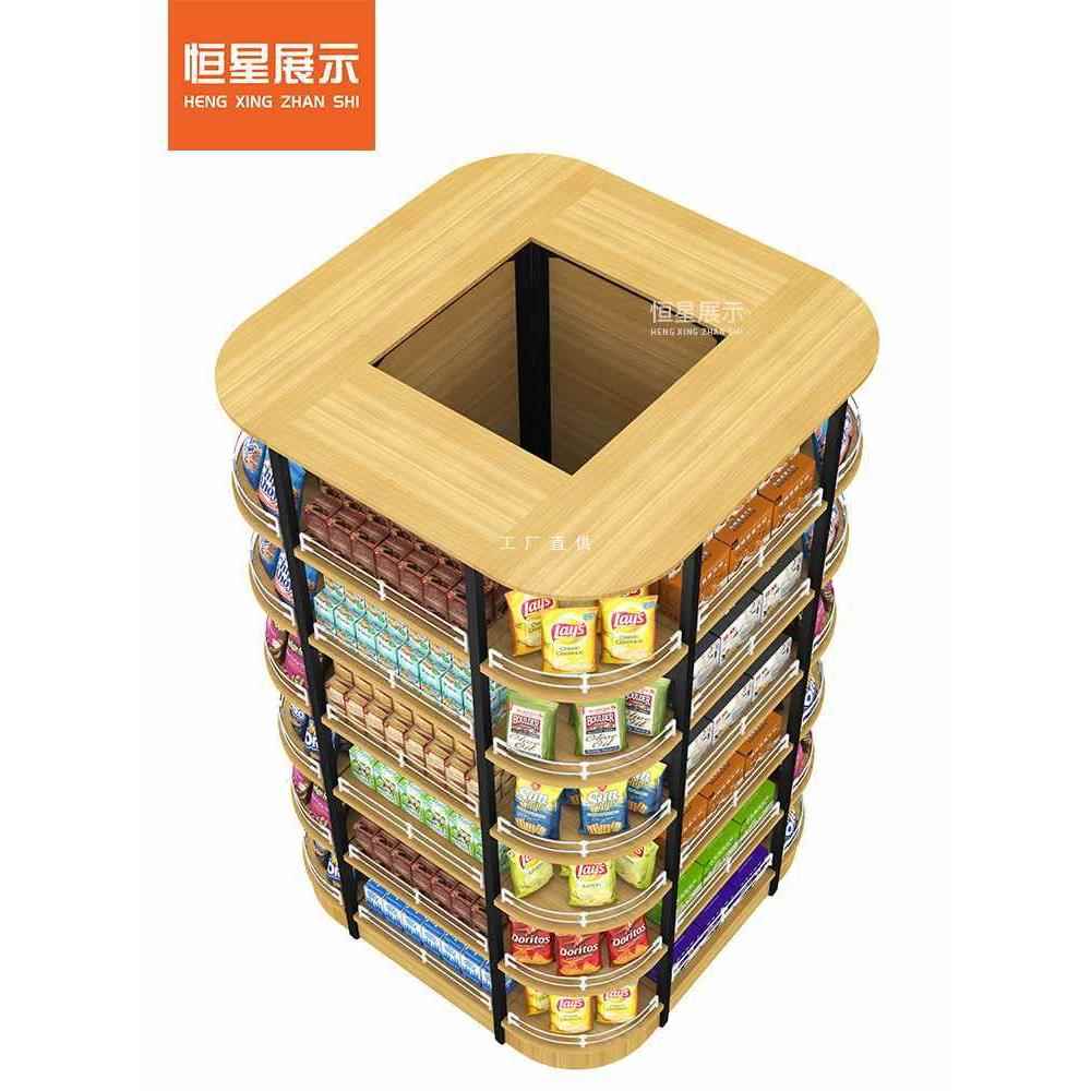 6E3X恒星超市便利店钢木组合包柱子围住货架中间柱多功能展示架零