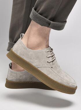 正品男男鞋2025新款潮休闲鞋韩版皮潮百搭翻毛真皮板流鞋英伦春秋