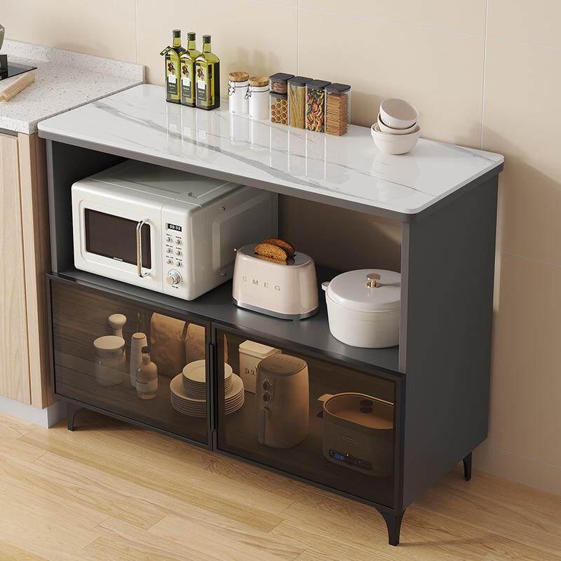 厨房岩板置物架储物柜落地家用多层操作台微波炉烤箱切菜桌餐边柜