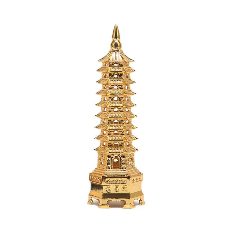 纯黄铜20cm九层文昌塔书房办公桌面装饰9层塔工艺品摆件铜艺摆件