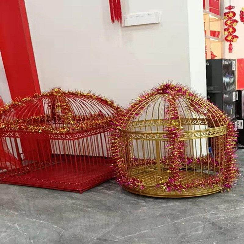 新款铁艺鸟笼 红白色 影楼橱窗摆件 挂式鸟笼大号 婚庆装饰小道具