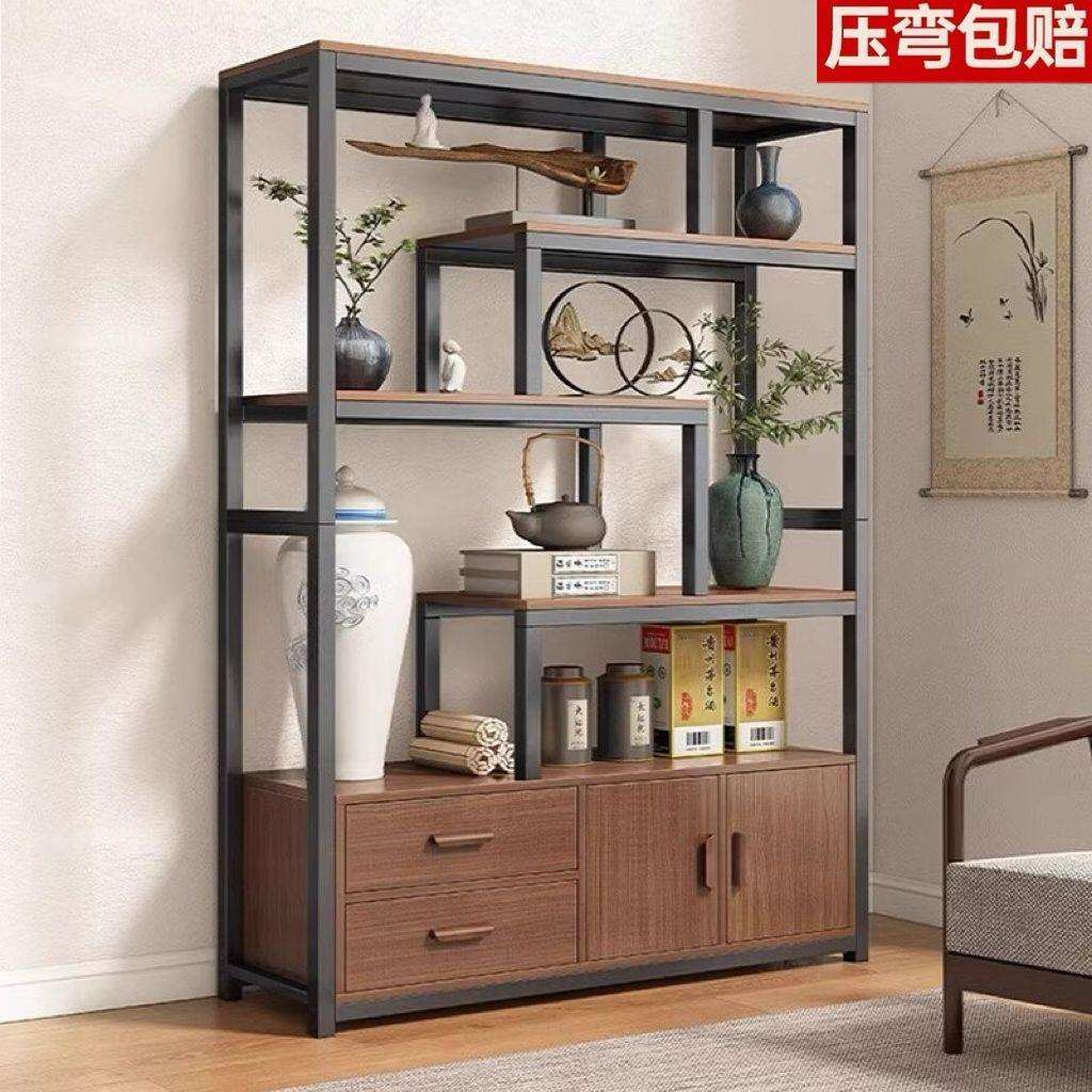 博古架现代简约茶具置物架客厅新中式茶柜子展示柜落地收纳架书架