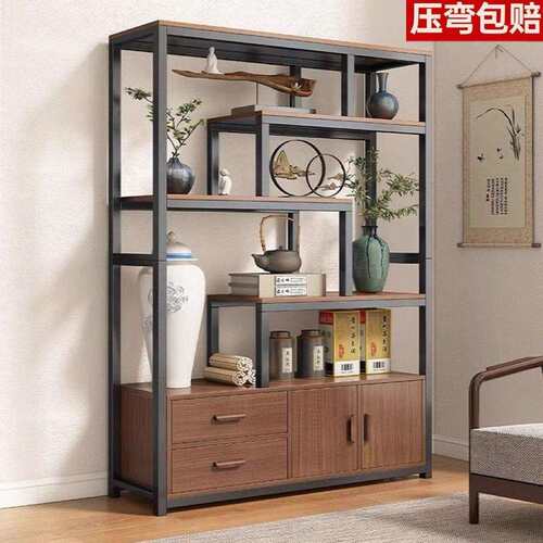 博古架现代简约茶具置物架客厅新中式茶柜子展示柜落地收纳架书架