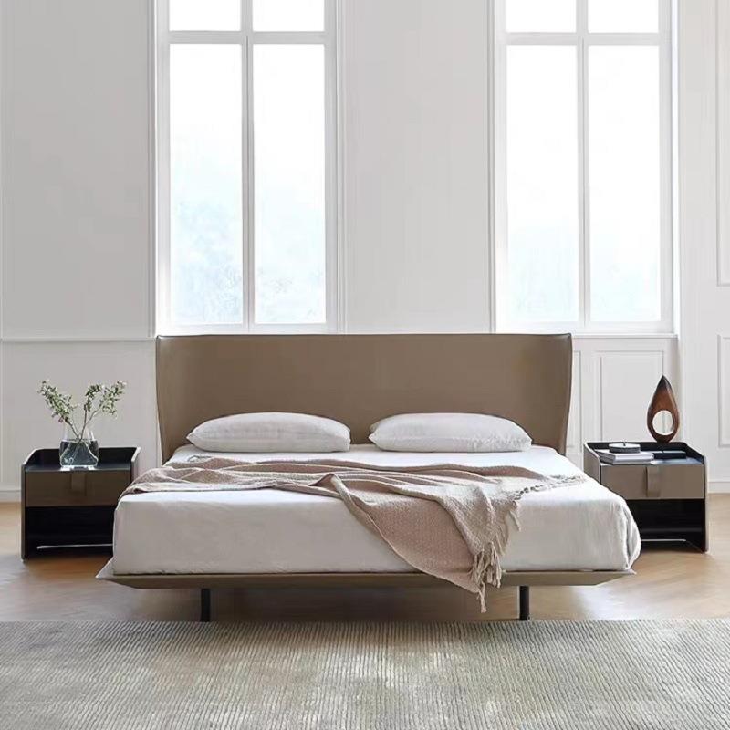 意式极简马鞍皮悬浮床1.8米主卧双人床超薄床头齐边意大利alys床