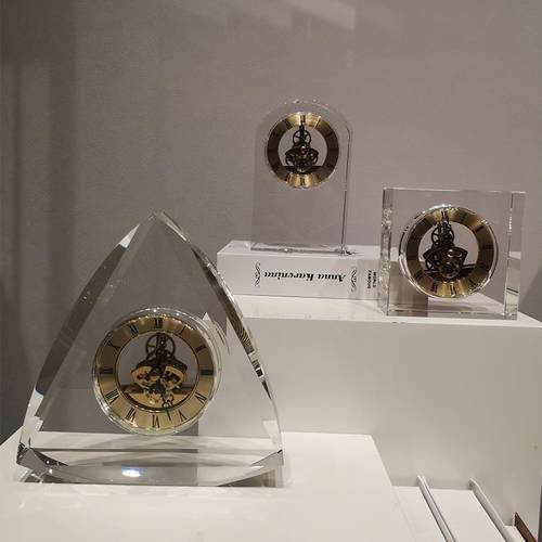 现代轻奢透明水晶时钟表摆件样板间售楼部卧室房客厅餐厅桌面饰品