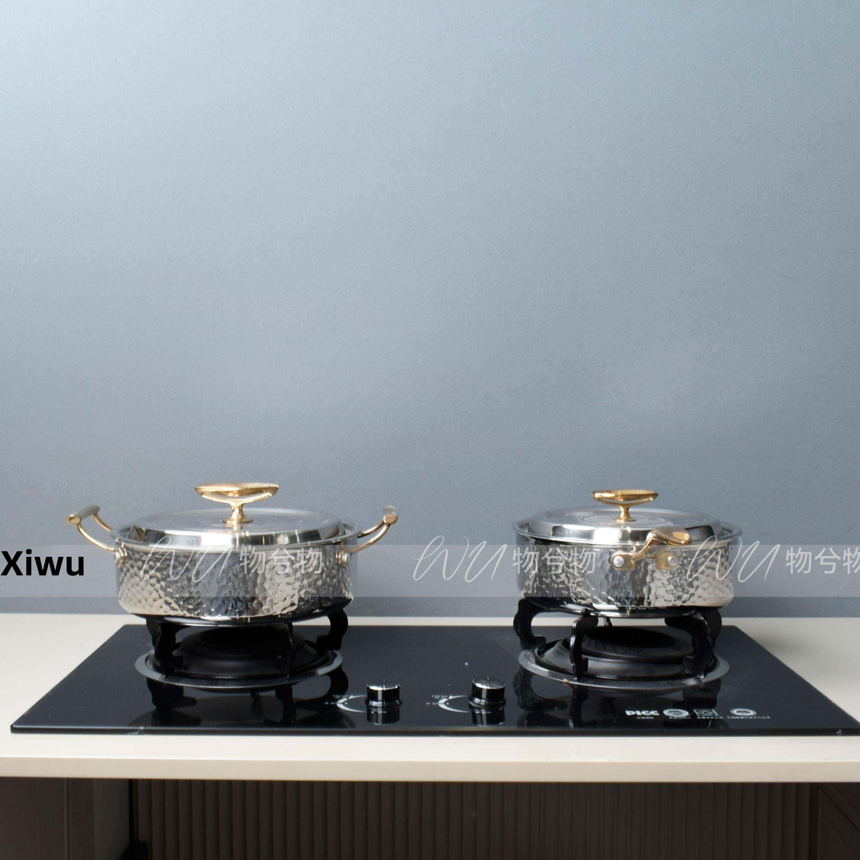 WU 物兮物 新中式轻奢现代样板房厨房软装饰品不锈钢煎锅汤锅具组