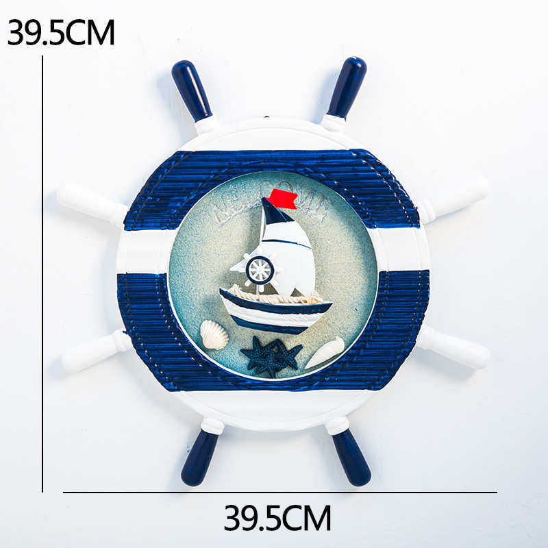 地中海3D立体船舵海洋舵手方向盘装饰壁挂木质船舵挂饰