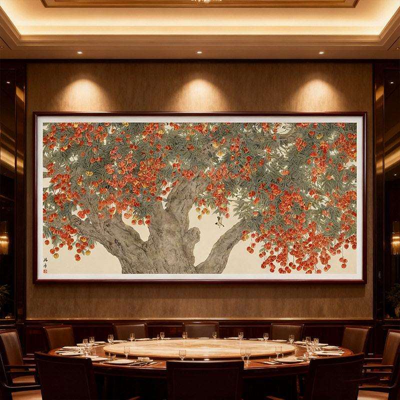 吉雪鸟新中式静物画风景直印油画布金属框装裱客厅玄关装饰画挂画