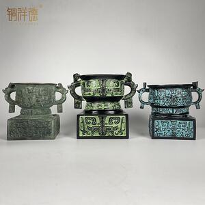 古青铜器纯铜工艺品西周利簋方座簋盆装饰品收藏工艺品家居摆件