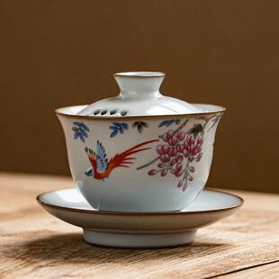 2020爆款 汝窑泡茶杯陶瓷茶具茶备茶碗 官窑有空花鸟盖碗大号码