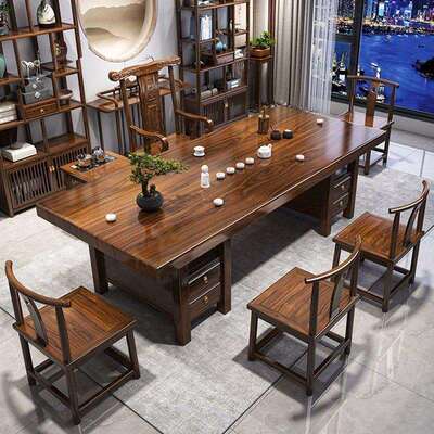 高室端实木大中板茶桌桌椅组式一体办公BEM合一整套泡茶家用禅意