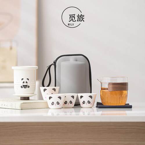 熊猫茶壶行茶具套组烫一饮防泡茶壶快客杯一人壶旅mi08四杯定制LO