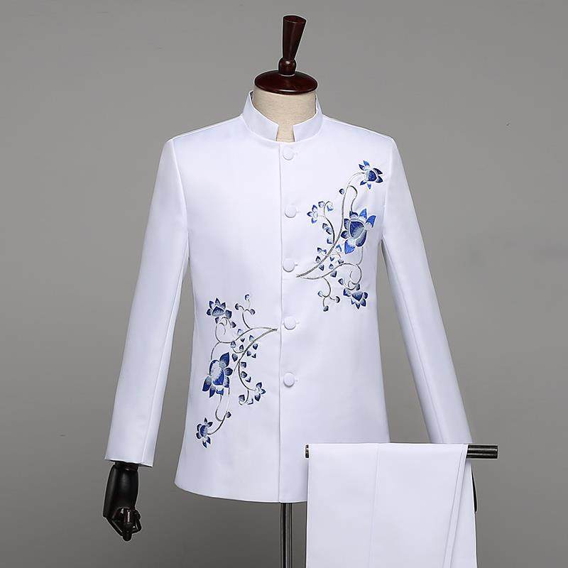 高档款绣花中装演出服男老年山单位红歌合服学校运唱动会新表演服