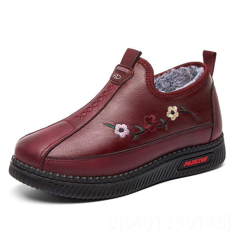 高档妈新妈鞋季款皮中老年舒适加绒面厚冬底棉鞋老北京布鞋女奶奶