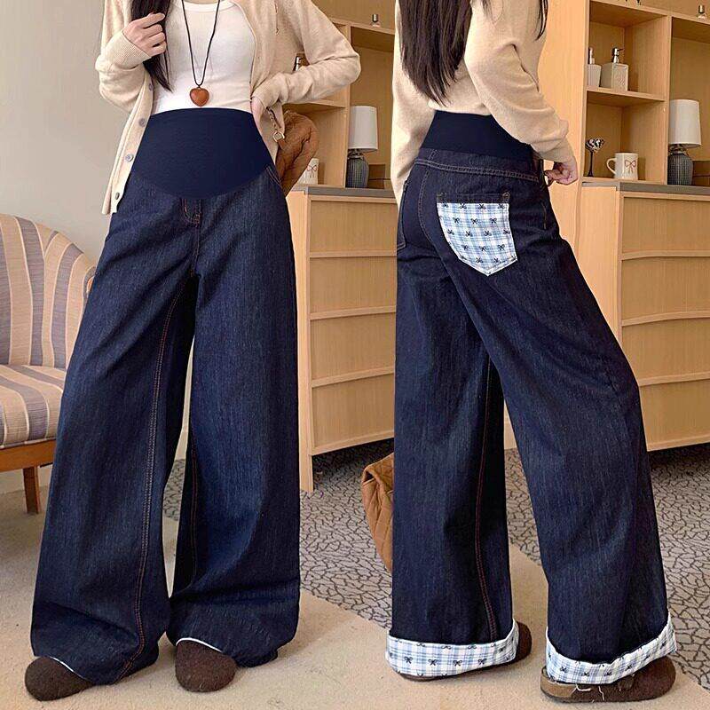 孕妇牛仔裤夏季外穿薄款阔腿裤春秋装2025新款不勒肚大码打底裤子