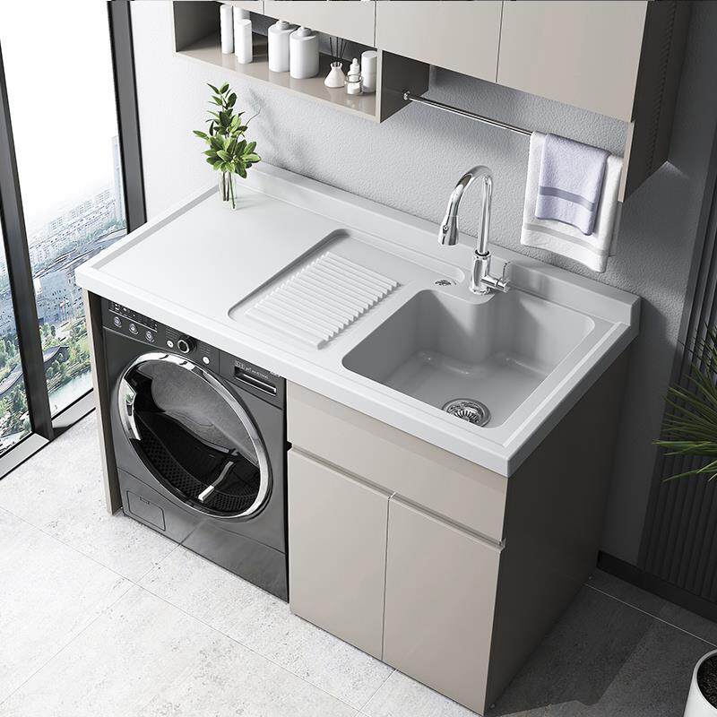 不锈钢阳台洗衣机柜组合定制滚筒洗衣机带搓板洗衣池台盆一体伴侣