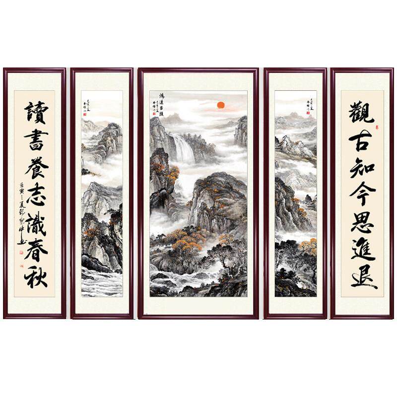 中堂画客厅挂画农村屋堂大气玻璃字画新中式山水画鸿运当头墙壁画