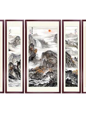 中堂画客厅挂画农村屋堂大气玻璃字画新中式山水画鸿运当头墙壁画