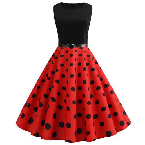 Sleeveless patchwork printed large swing dress