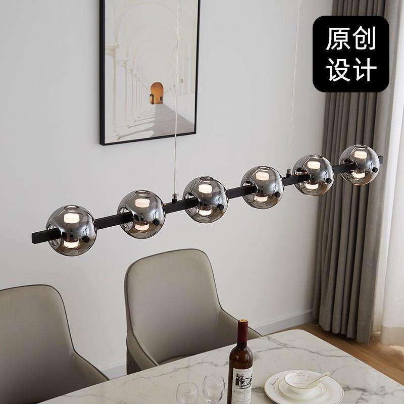 极简意式餐厅吊灯高端设计师烟灰玻璃灯具创意简约吧台一字长条灯