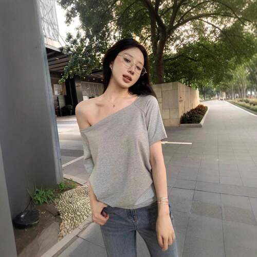 Women Off Shoulder Oversized Sleeve Casual Relaxed Tee