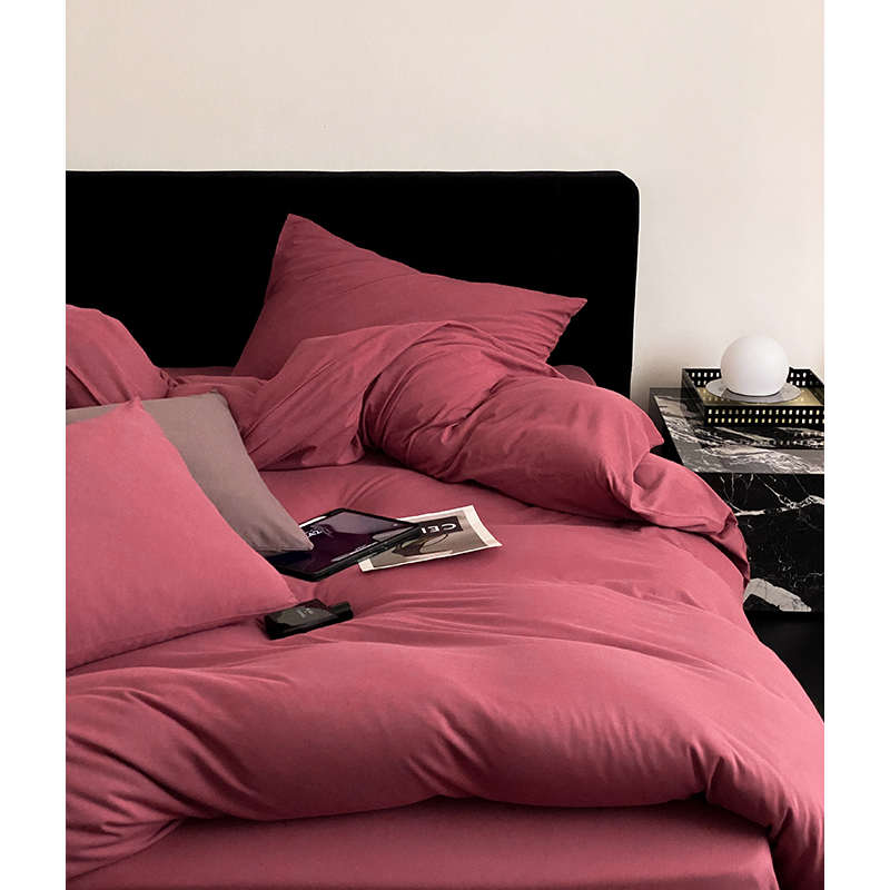 裸睡亲肤A类针织棉天竺棉全棉床上四件套纯色简约100纯棉床单被套