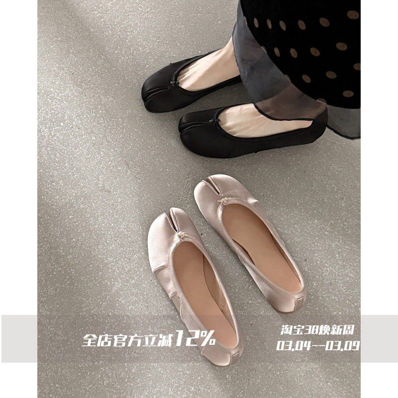 FairyWink 氧气少女～！法式缎面芭蕾舞鞋低跟分趾鞋女浅口小单鞋