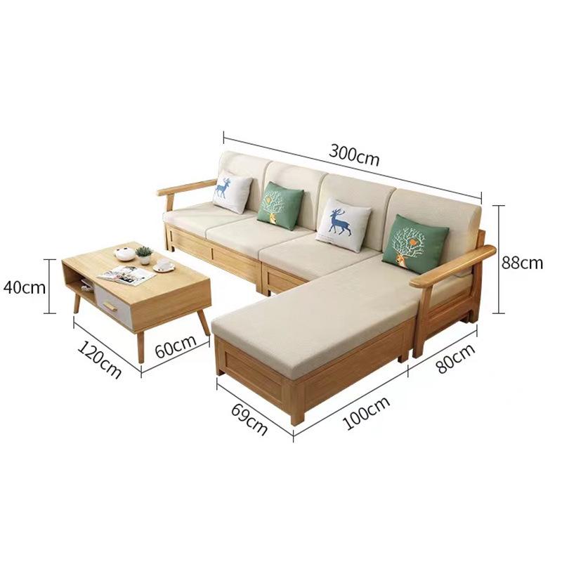北欧橡胶木沙发现代简约小户型家用客厅冬夏两用高箱储物原木沙发