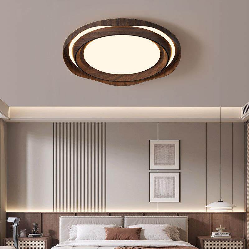 北欧原木风LED卧室吸顶灯极简圆形隐形无叶风扇灯简约现代餐厅灯