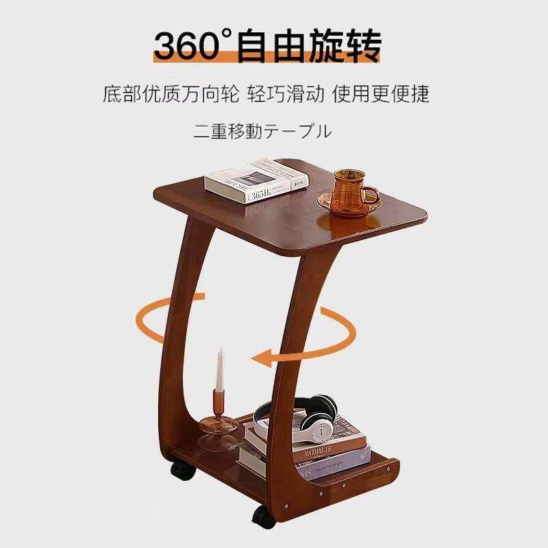 实木客厅沙发旁边移动桌子头带轮子角床几几移动式电脑LDN桌网课