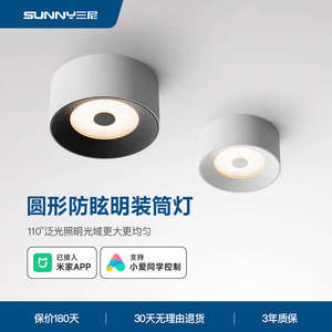 三尼 明装筒灯圆形客厅无主灯吸顶式卧室房间玄关过道黑色led灯具