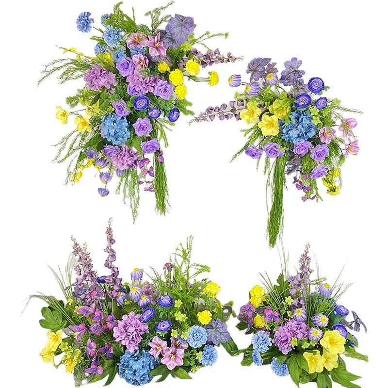 婚礼装饰紫色壁挂花艺KT板墙面摄影背景布置仿真绢花挂花地排花