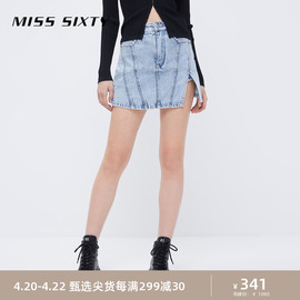 Miss Sixty牛仔短裤女复古浅蓝高腰性感开衩设计Y2K辣妹风裙裤