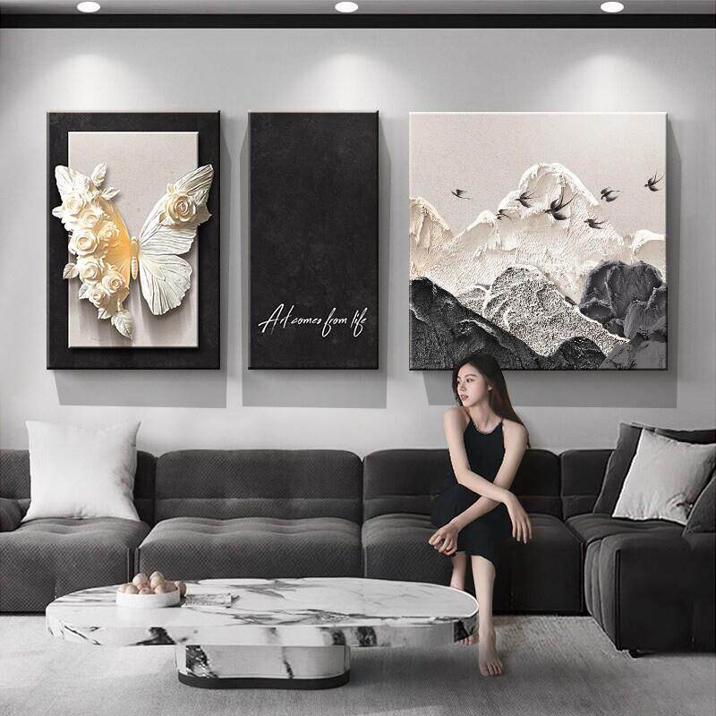 法式中古风客厅装饰画高级感沙发背景墙挂画立体砂岩2026新款壁画