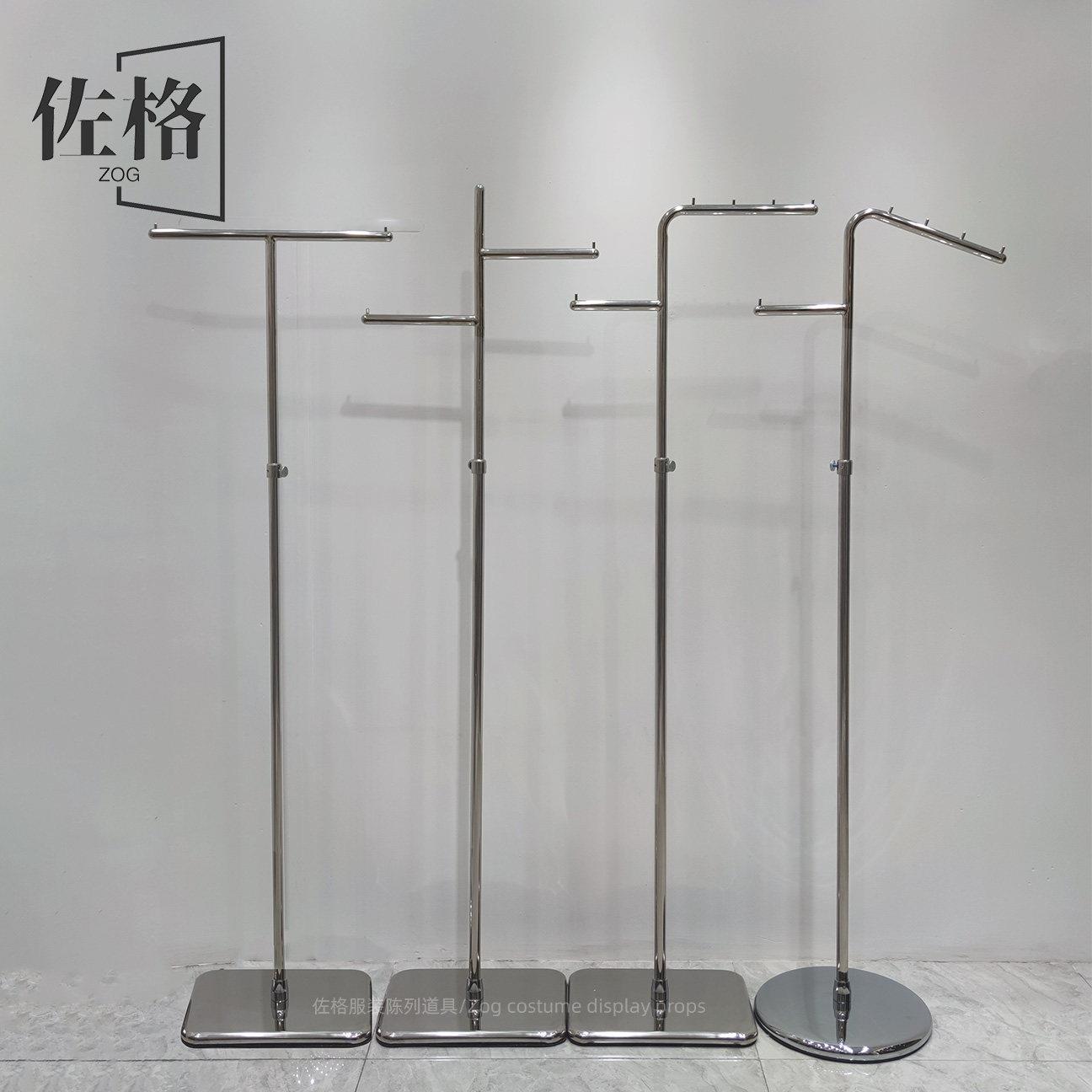 服装店展示架女装可升降挂衣高低正挂镜面银不锈钢衣帽落地式金色