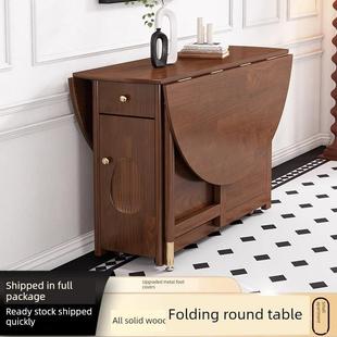 纯实木折叠餐桌和椅子组合小公寓节省空间的古董风格收纳家庭可变