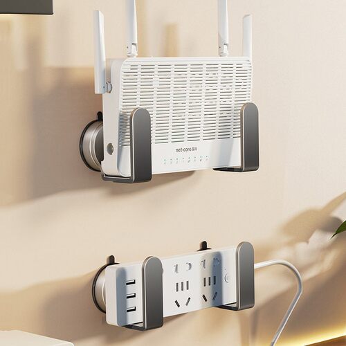 吸盘路由器放置架免打孔壁挂式插排固定支架光猫机上盒托架置物架