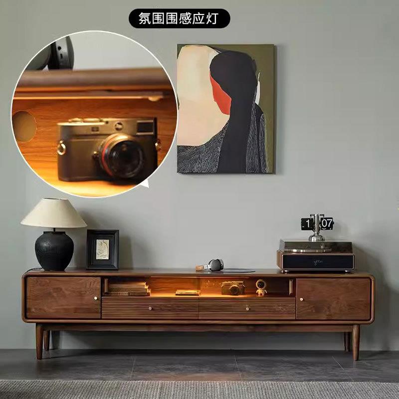 北美黑胡桃木实木电视柜北欧简约樱桃木客厅电视柜多功能能收纳柜