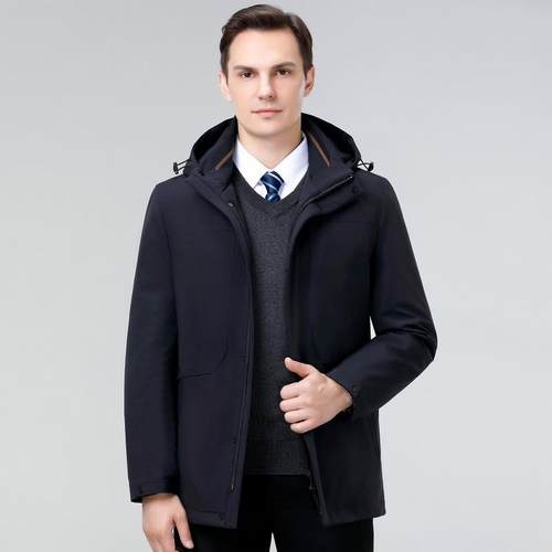 士长款服羽男绒服冬新款可脱卸连帽羽绒中中年保暖羽绒外2388-L2