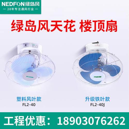 绿岛风楼顶扇FL2-40大风量吊顶扇16寸FL2-40J吸顶扇摇头式电风扇