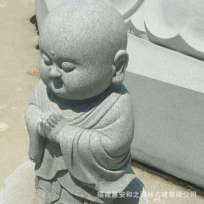 挑水砍柴石雕小沙弥摆件庭院造景石雕摆设花岗岩芝麻白童子像