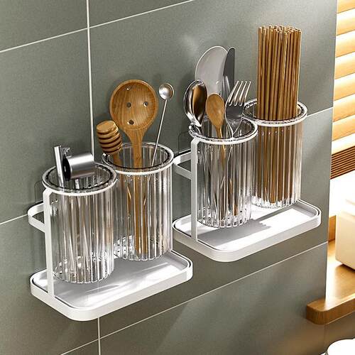 Wall-mounted chopstick holder with drainage for knives, fork