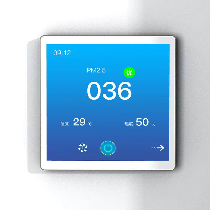 4寸新风彩屏控制器，分辨率480x480，带pm2.5、voc显示，多档调速