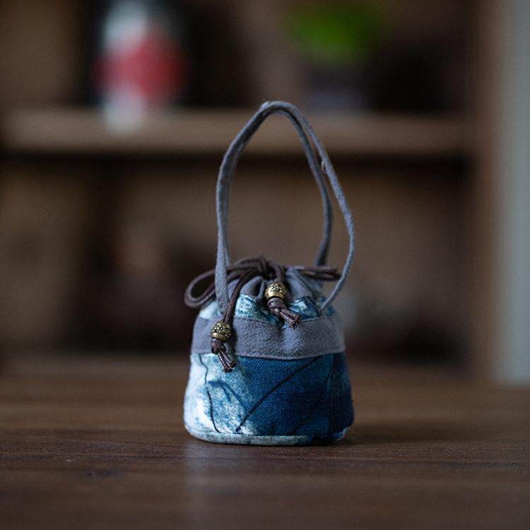 茶具收纳包小布点主人杯袋棉布水墨蜡染文玩首饰迷你小布袋束口袋