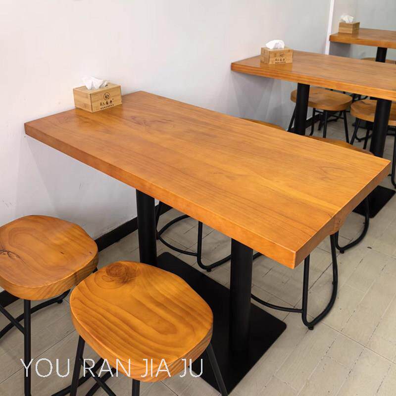 现代简约小吃甜品店商用餐桌椅组合原木风日料店面馆餐厅实木桌椅