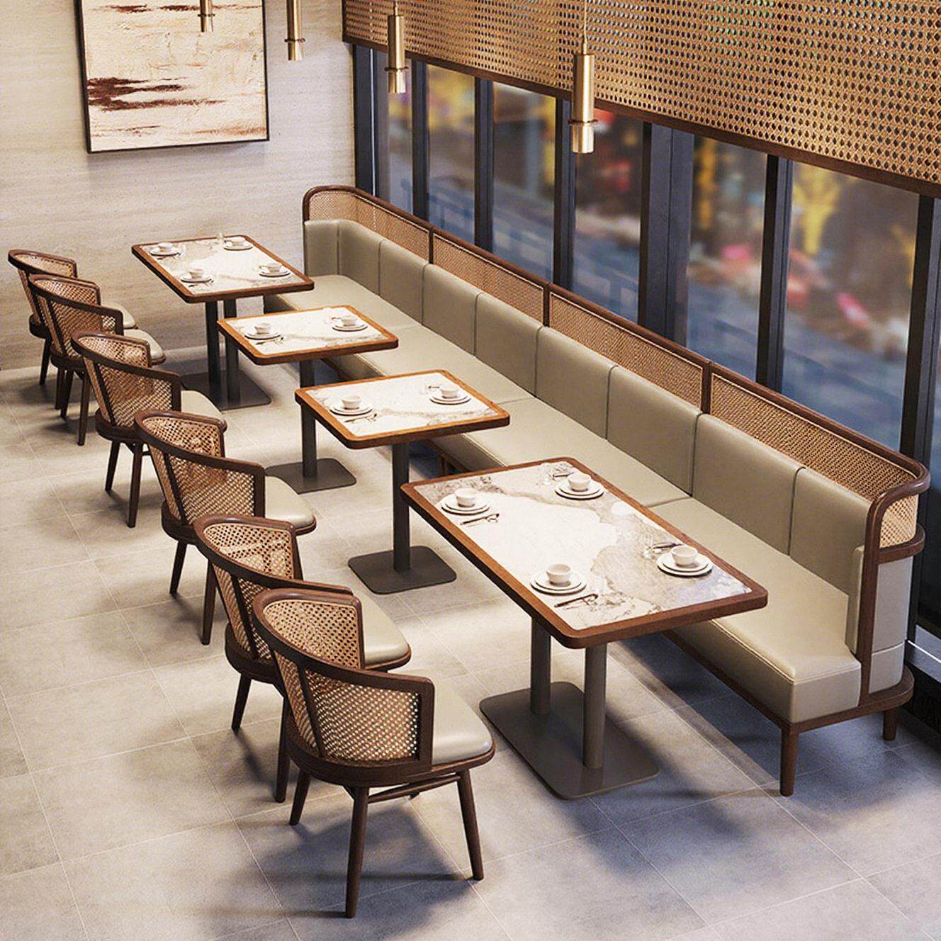 东南亚主题餐厅餐桌椅商用港式茶楼饭店咖啡厅西餐厅编藤卡座沙发